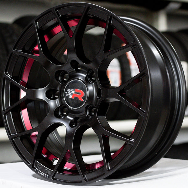 SET DE RINES RACER 1415 13X5.5 CASE: 8X100/114.3 NEGRO MATE LINEA ROJA ET: 30 CB: 73,1